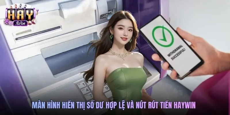 Màn hình hiển thị số dư hợp lệ và nút rút tiền Haywin